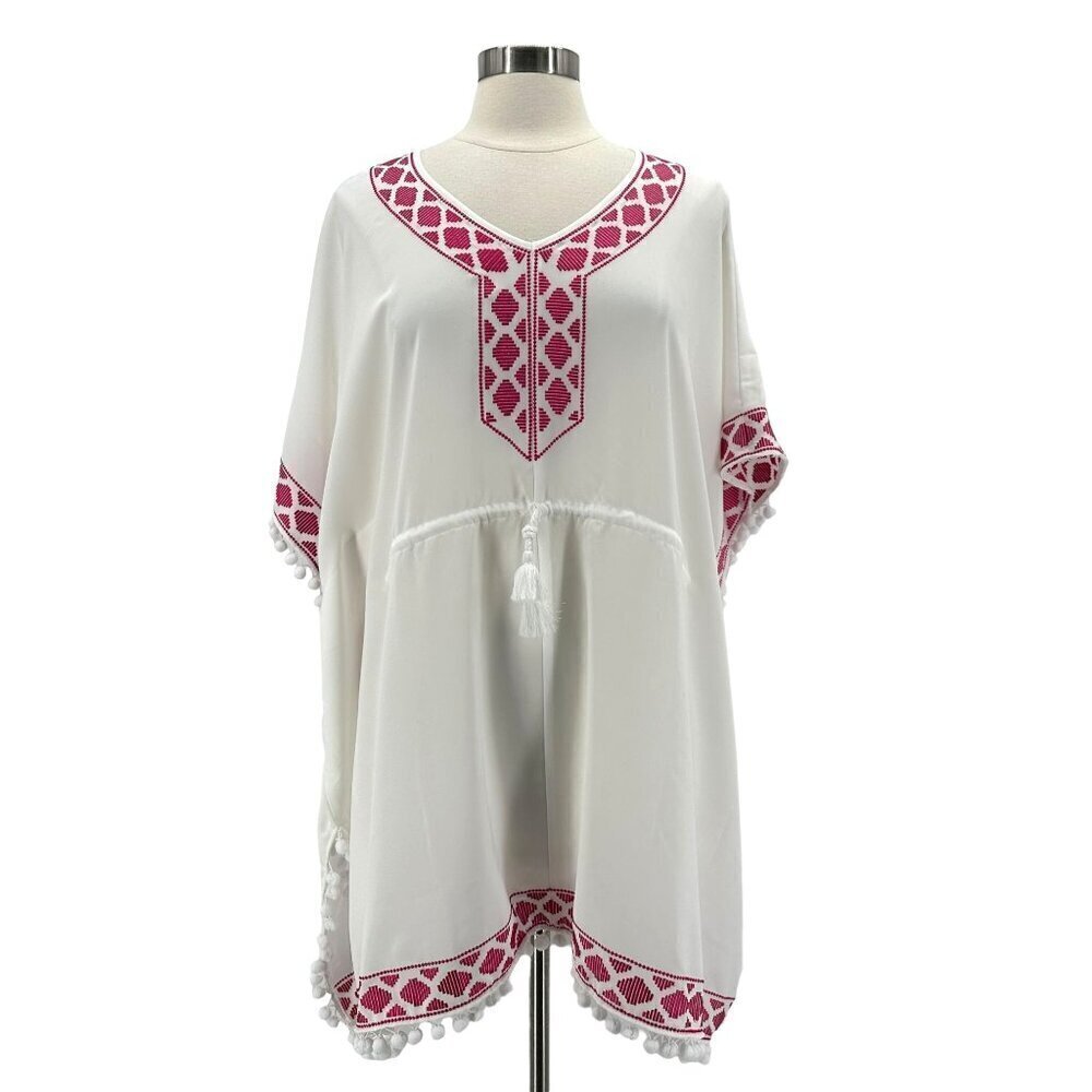 Mott50 UPF50+ Chase The Sun White Pink Swimsuit Cover Up Poncho Womens S/M